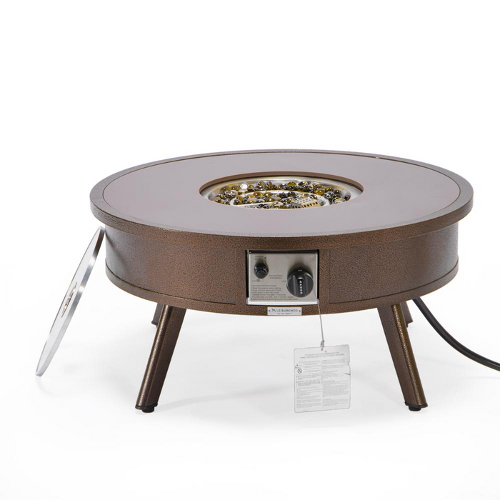 Walbrooke Modern Aluminum Round Fire Pit Table - Outdoor Patio Side Table