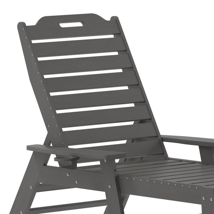 Commercial Adjustable Adirondack Lounger with Cupholder - All-Weather, UV Resistant, 5-Position Recline, HDPE, White