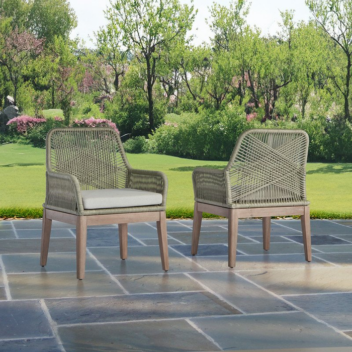 Outdoor Patio Dining Chairs (Set of 2) - Light Oak Acacia Wood Frame Rope Design - Cozy and Stylish Outdoor Seating