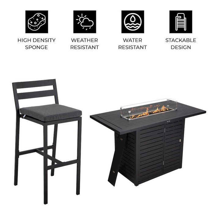 Aluminum Outdoor Dining Set with Bar Height Fire Pit Table & 4 Bar Chairs