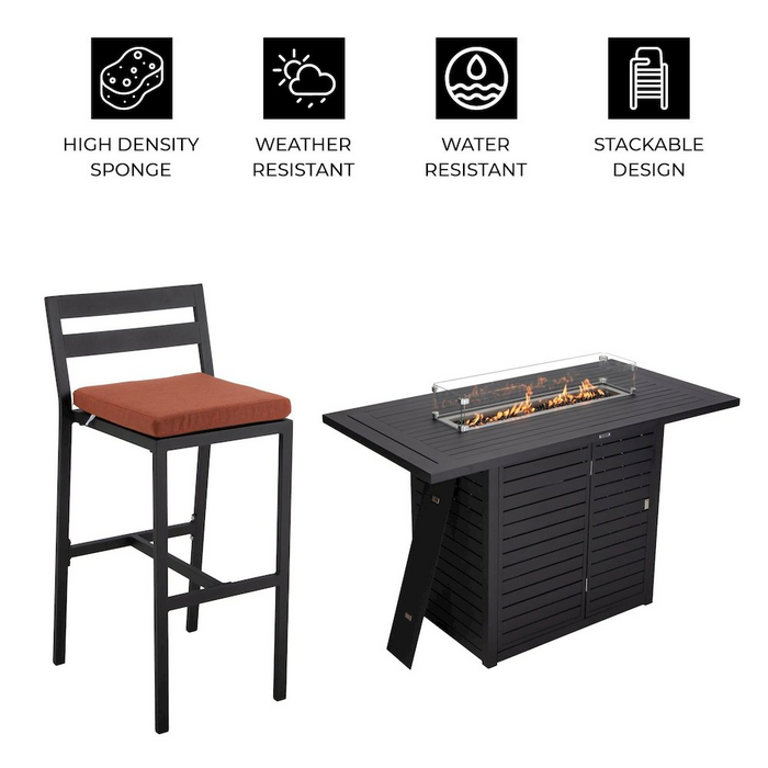 Aluminum Outdoor Dining Set with Fire Pit Table & Bar Chairs - 5-Piece Patio Bar Set