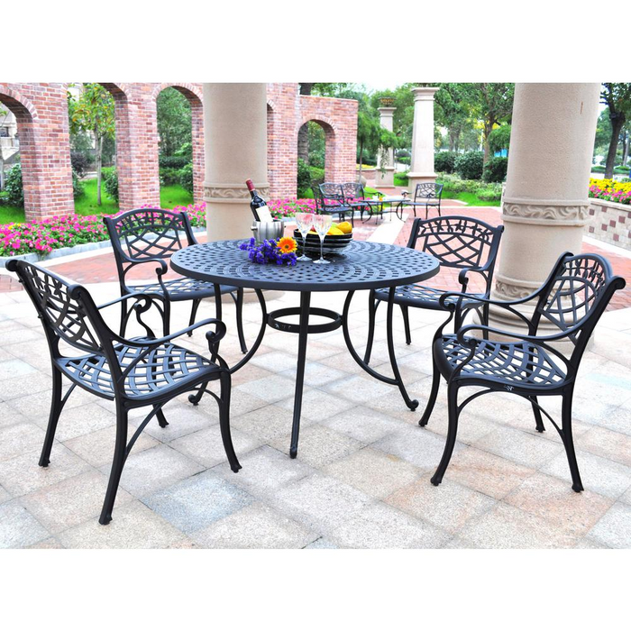 Sedona 46" 5Pc Outdoor Dining Set - Black - Perfect for Garden, Patio, or Deck