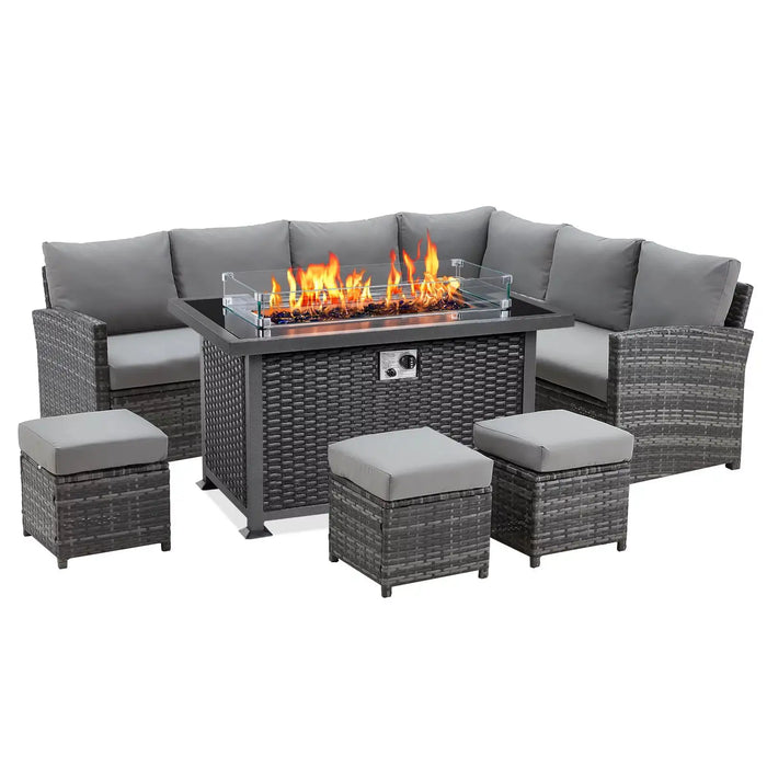 Outdoor Modern Garden Furniture Wicker Rattan Patio Furniture Set With Fire Pit Table