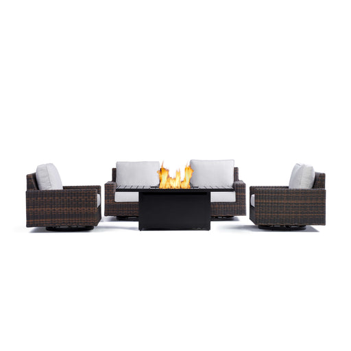  Yardbird Langdon Outdoor Fire Pit Table Set with 4 Swivel Glider Chairs Outdoor Furniture