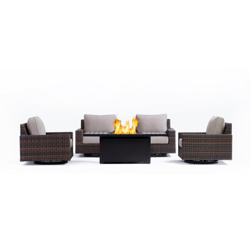  Yardbird Langdon Outdoor Fire Pit Table Set with 4 Swivel Glider Chairs Outdoor Furniture