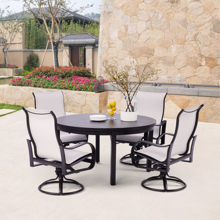 Pepin Outdoor Fire Pit Table Set with 4 Swivel Rocking Chairs